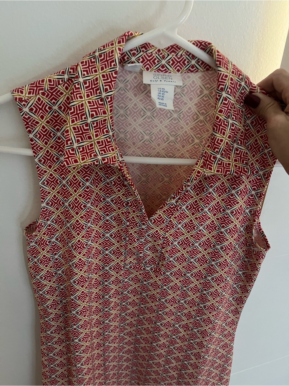 Sigrid Olsen Red & Cream Geometric Sleeveless V-Neck Dress